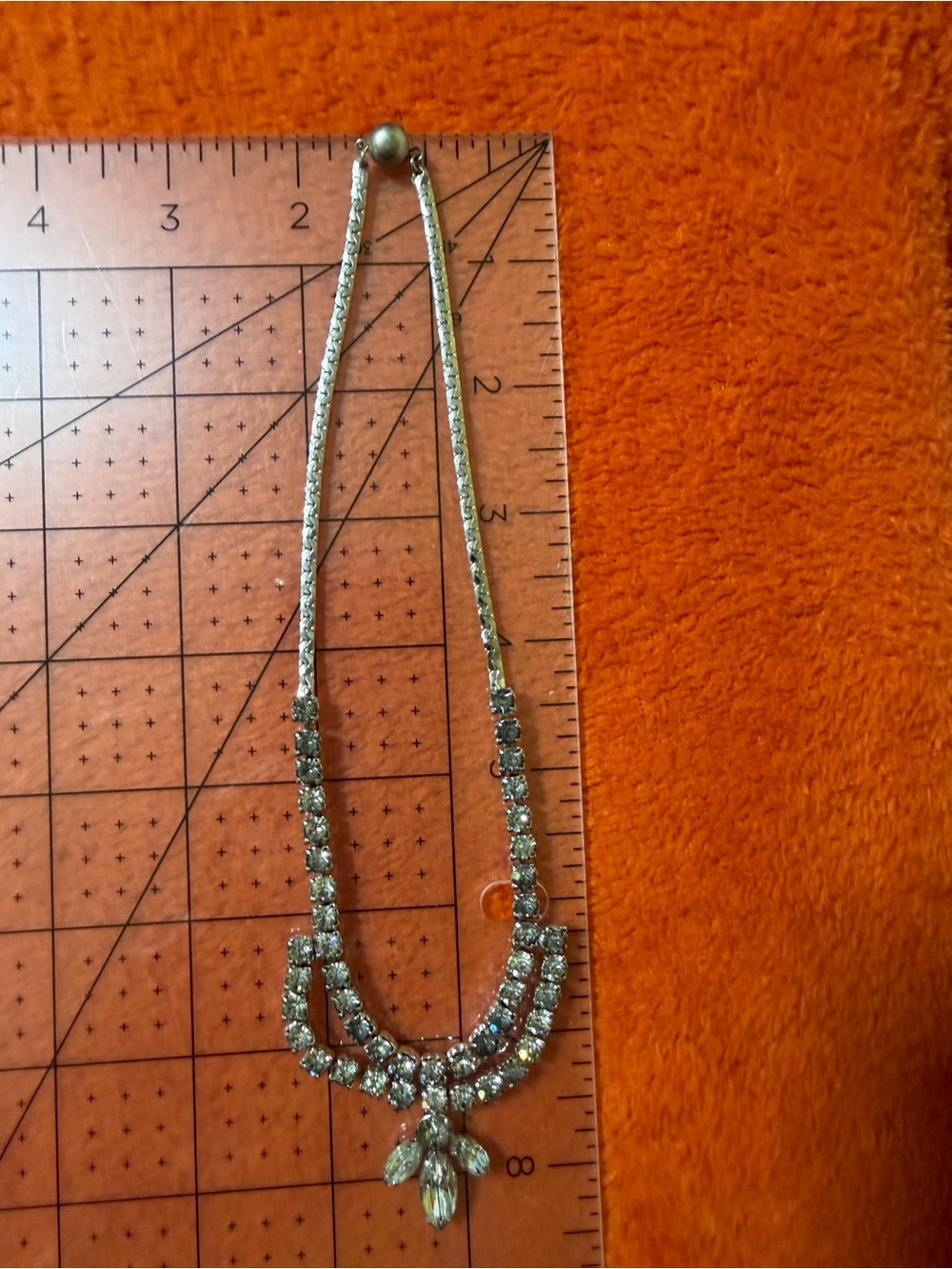 Vintage Clear Rhinestone Necklace Silver Tone Marquise Drop Bridal Formal